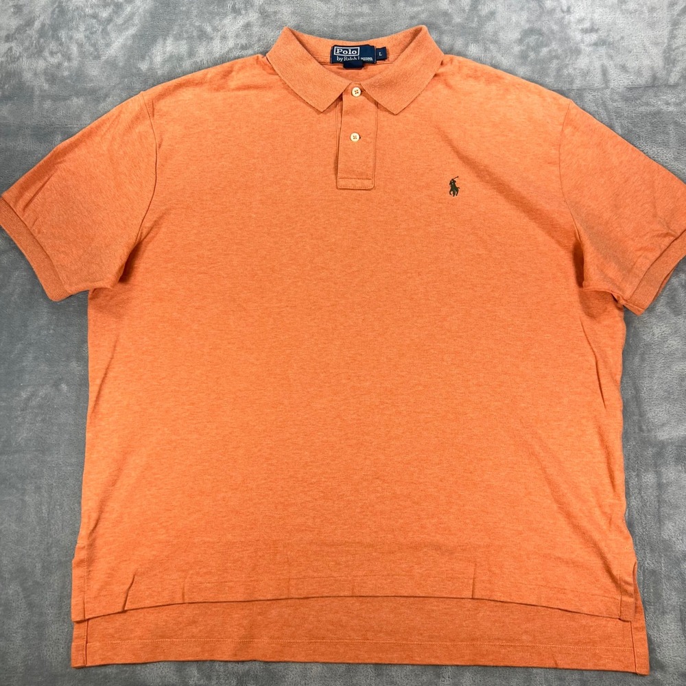 Polo Ralph Lauren Mens Large Orange Short Sleeve Pony Logo Cotton Polo Shirt